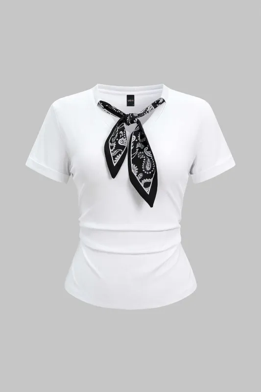 Artistic Print Tie-Up Short Sleeve T-shirt made by Micas