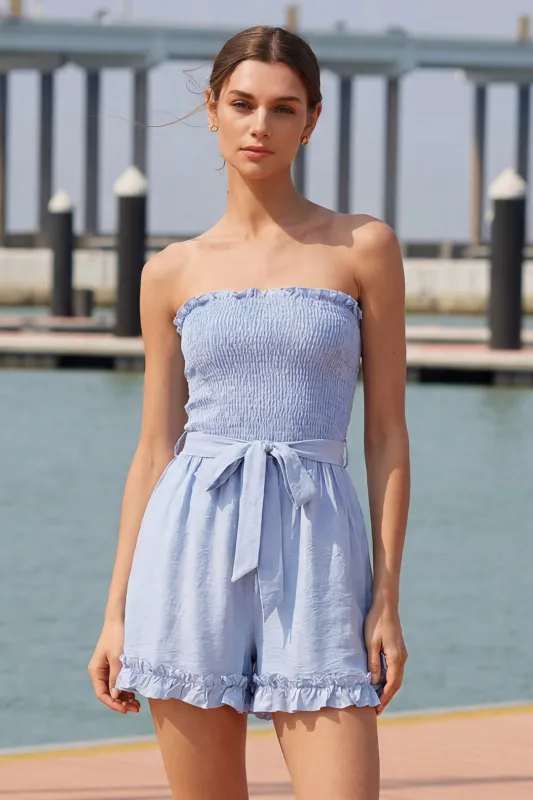 Shirred Tie-Up Sleeveless Romper made by Micas