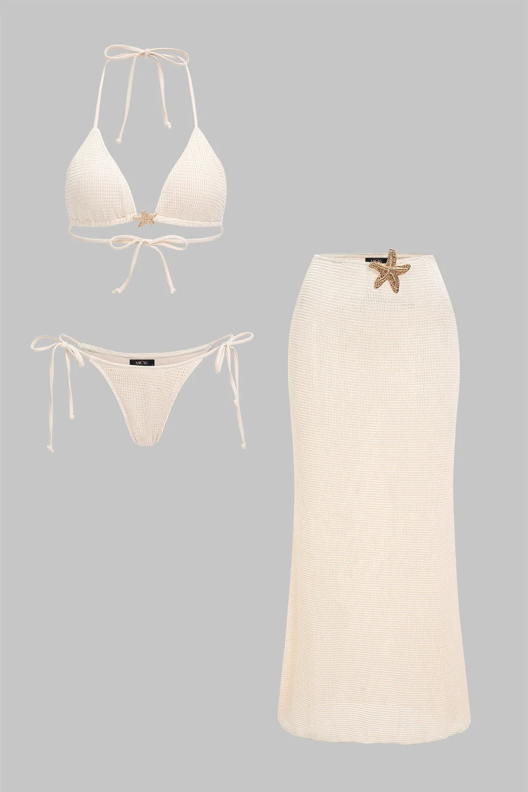 Metallic Backless Tie-Up Bikini Set sold by Micas