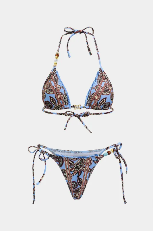 Bohemian Print Backless Tie-Up Bikini Set made by Micas