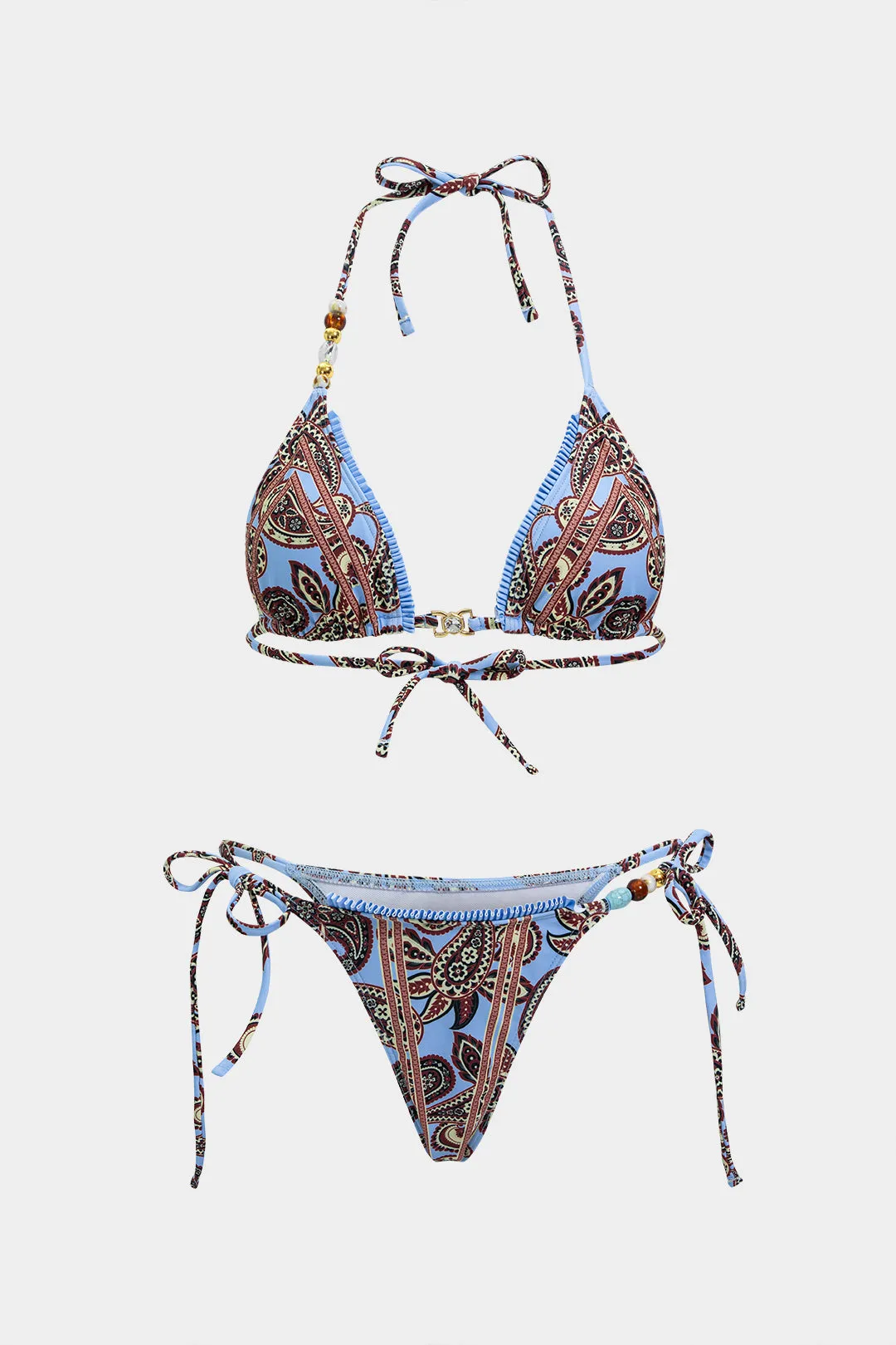 Bohemian Print Backless Tie-Up Bikini Set sold by Micas