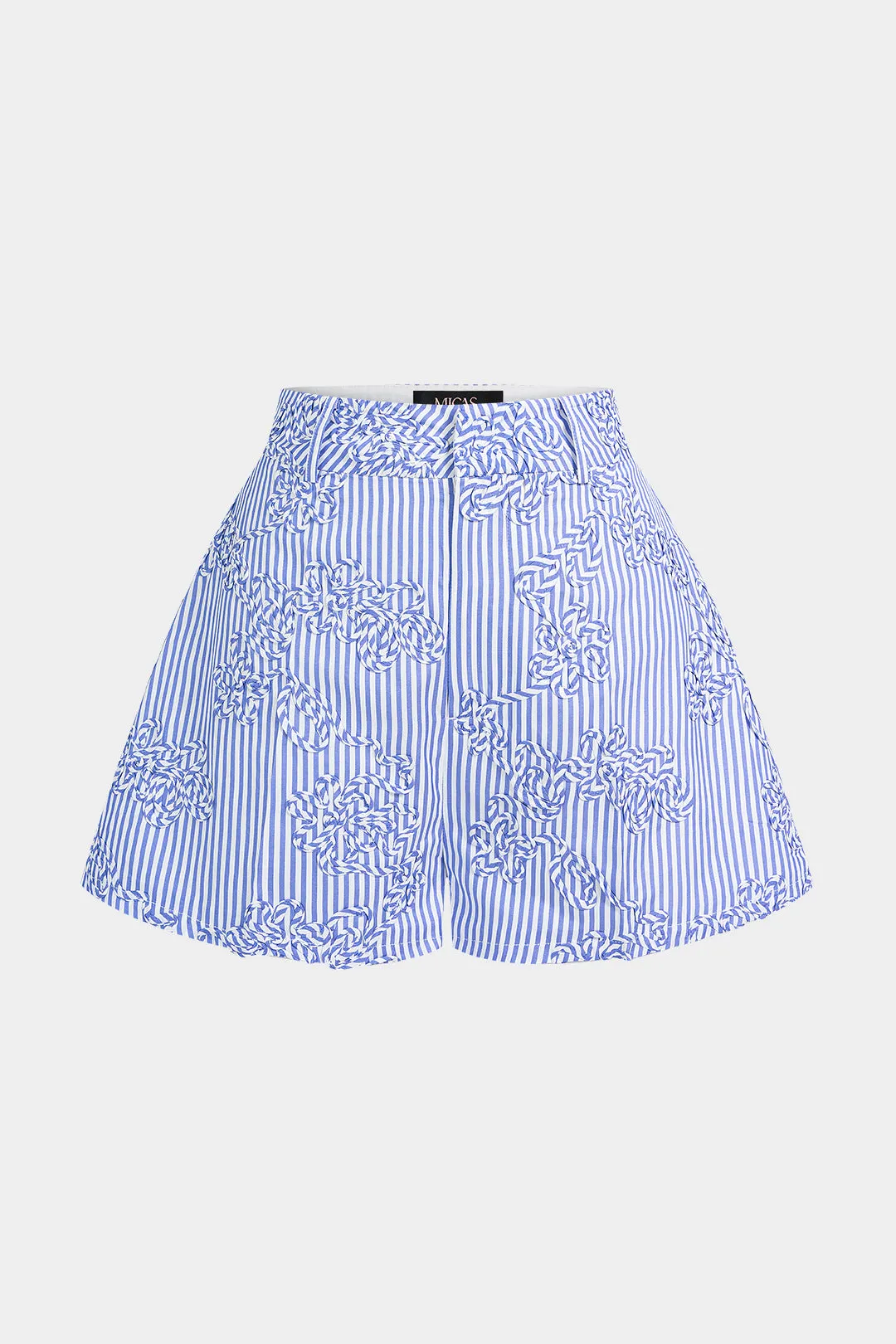 Stripe Print Floral Embroidery Shorts sold by Micas