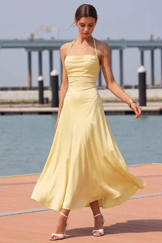 Satin Crossed Tie Back Slip Sleeveless Maxi Dress made by Micas