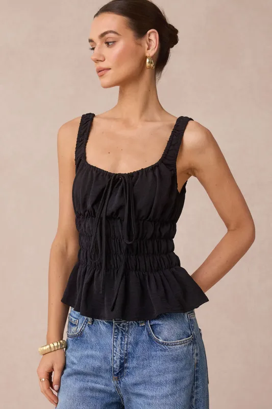 Square Neck Ruffle Drawstring Tank Top made by Micas