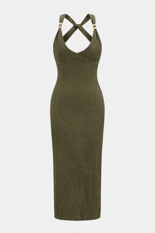 V-Neck Crossed Backless Slip Sleeveless Maxi Dress made by Micas