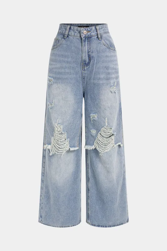 Denim Ripped Wide Leg Jeans made by Micas