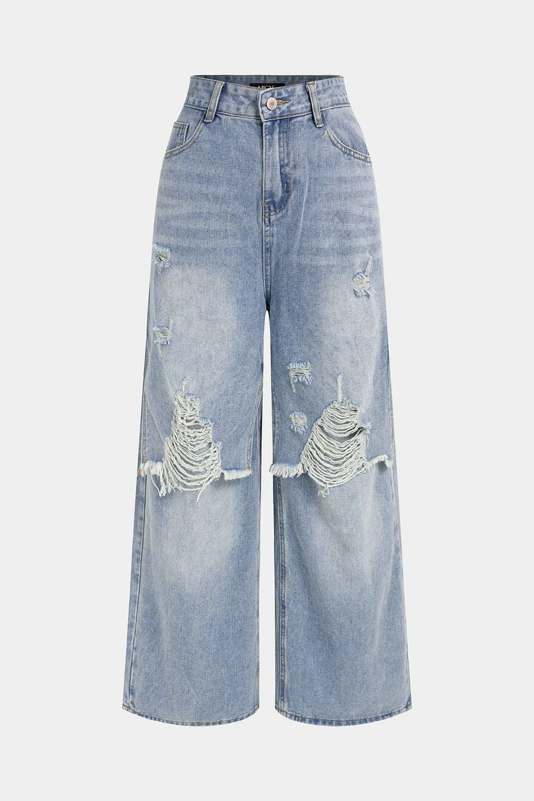 Denim Ripped Wide Leg Jeans sold by Micas