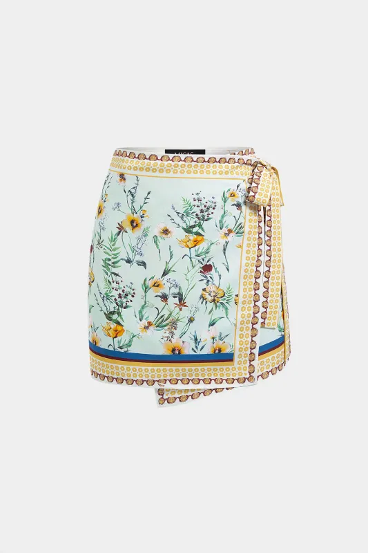 Floral Print Linen Tie Front Midi Skirt made by Micas