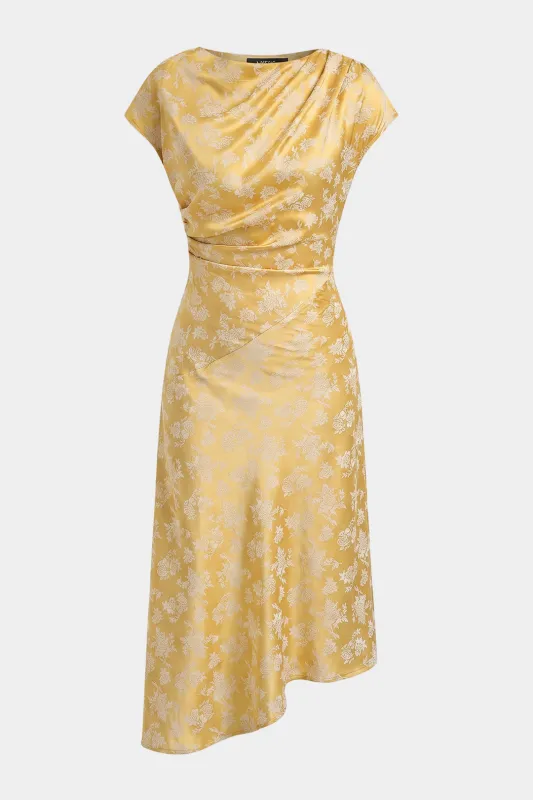 Floral Round Neck Asymmetrical Ruched Midi Dress made by Micas