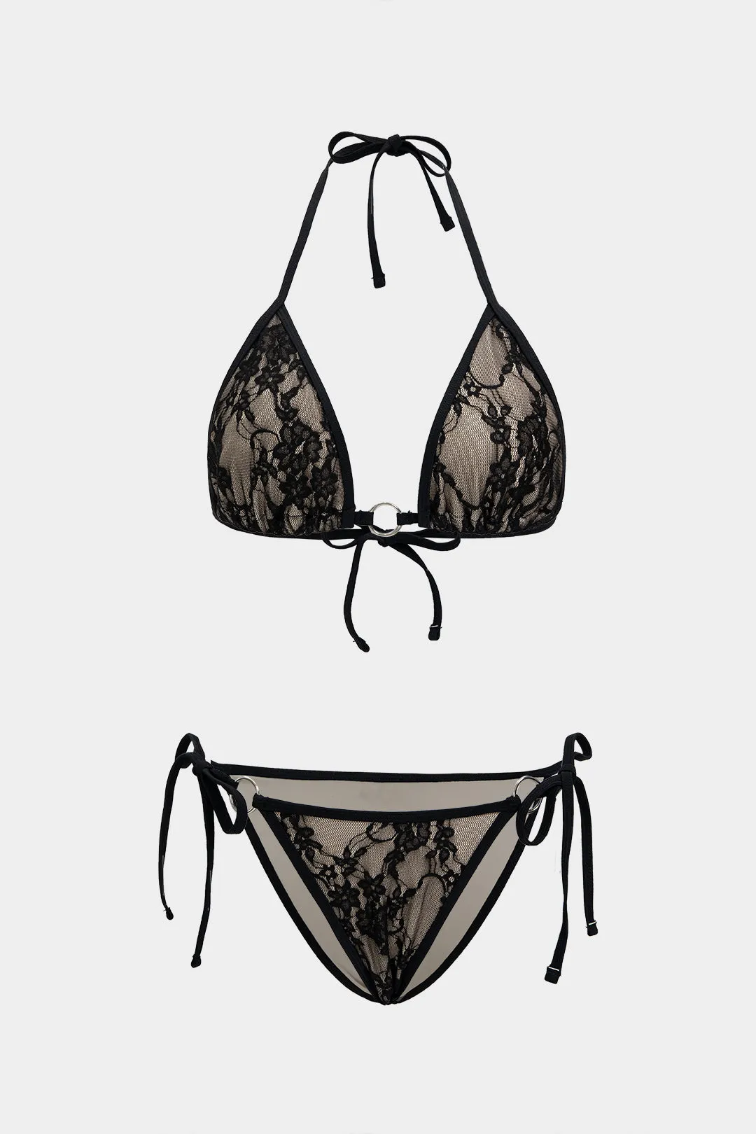 Lace Metallic Tie-Up Backless Bikini Set sold by Micas