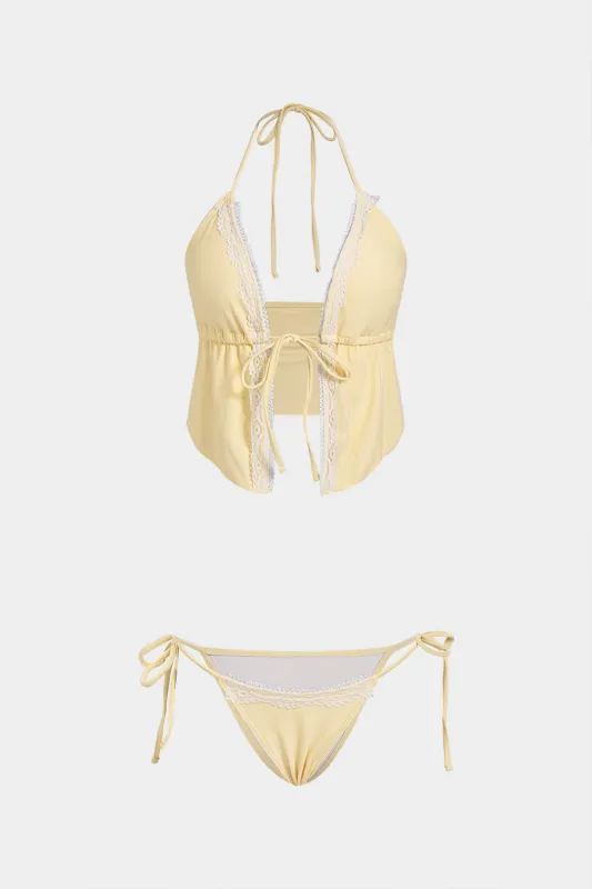 Lace Patchwork Tie-Up Bikini Set made by Micas