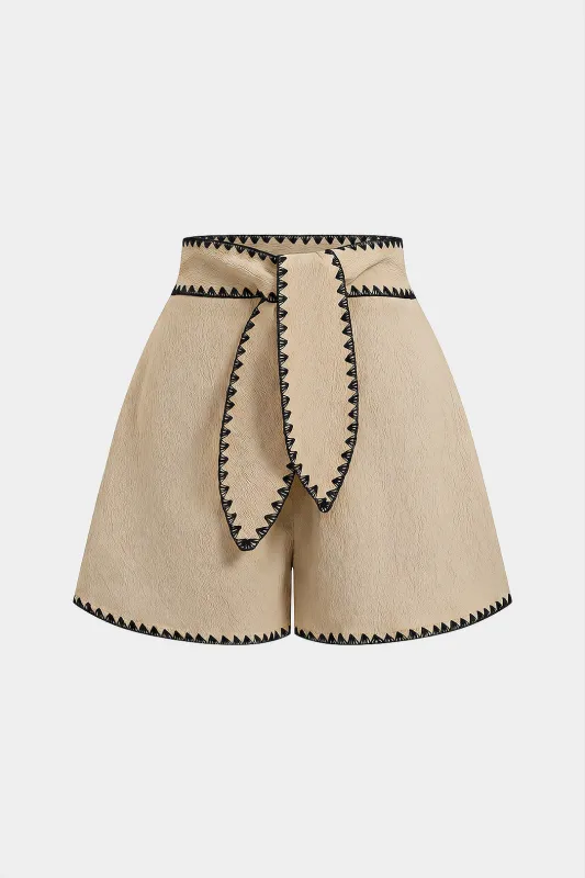 Contrast Trim Belted Shorts made by Micas