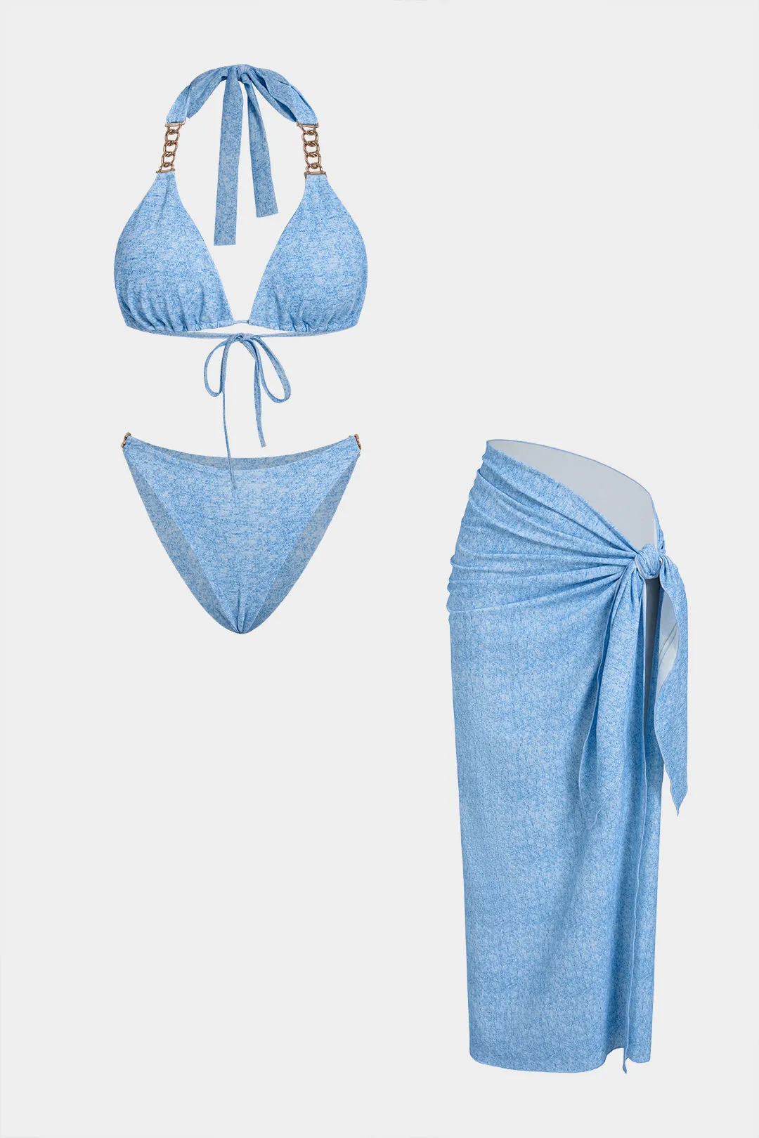 Metallic Halter Neck Tie-Up Bikini Set sold by Micas