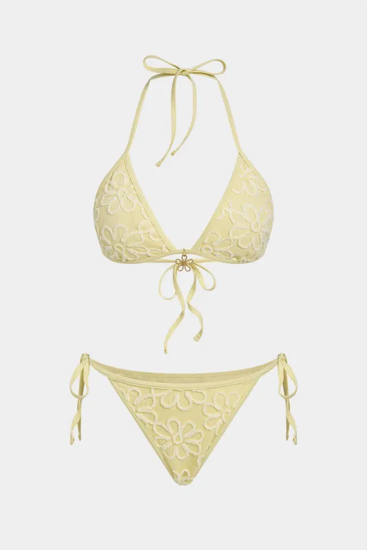 Embroidery Tie-Up Halter Neck Bikini Set made by Micas