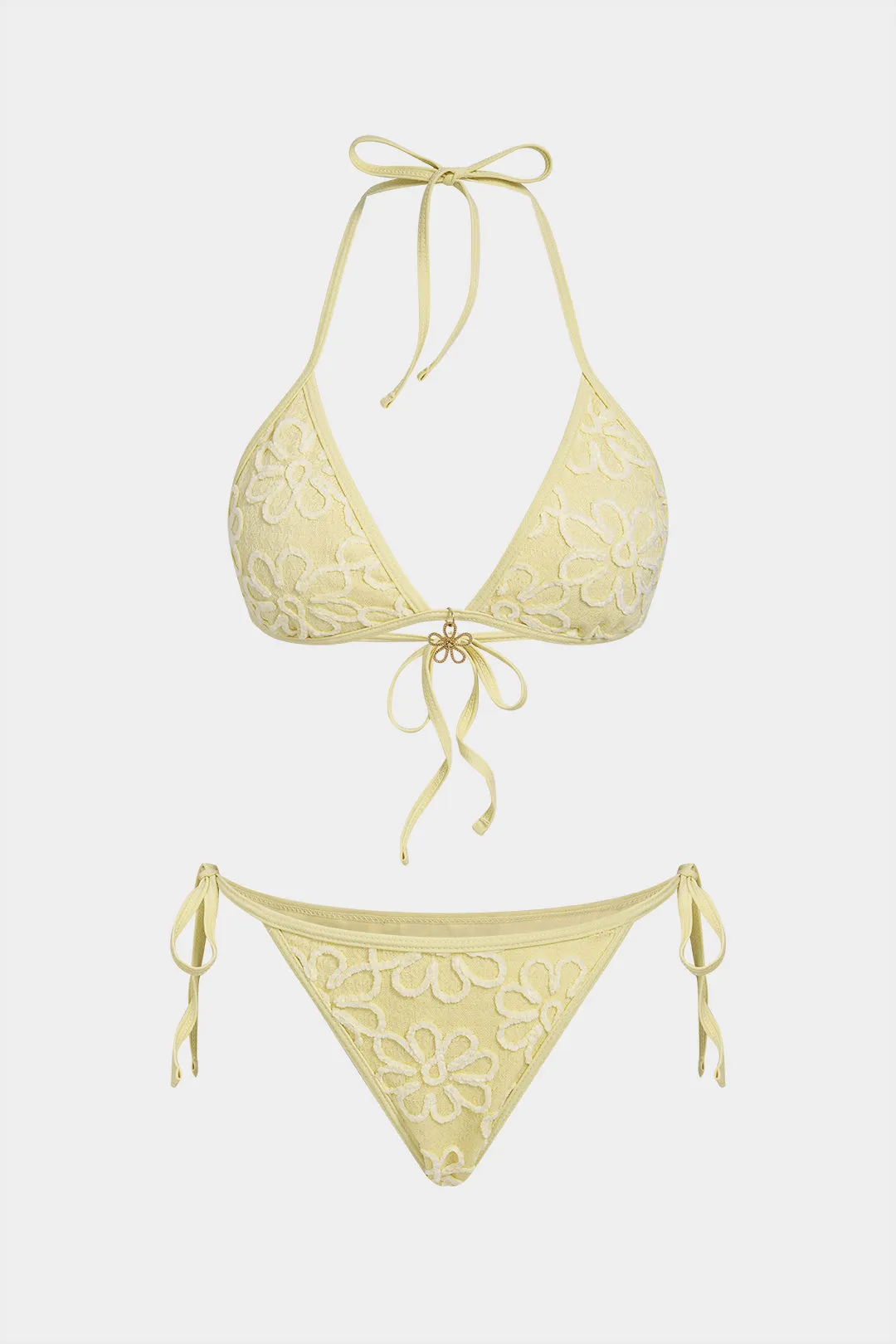 Embroidery Tie-Up Halter Neck Bikini Set sold by Micas
