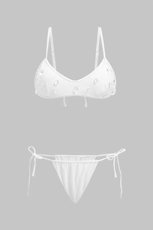 Rhinestone Strappy Backless Low Waist Bikini Set made by Micas