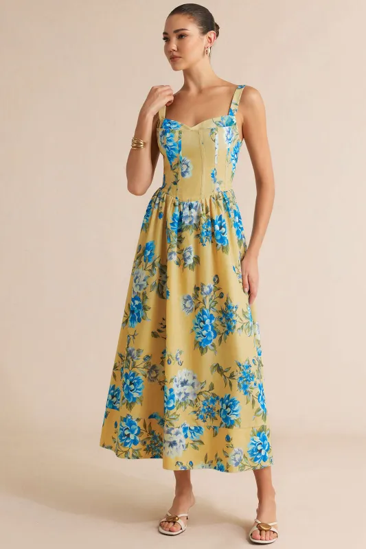 Floral Print Backless Slip Sleeveless Midi Dress made by Micas