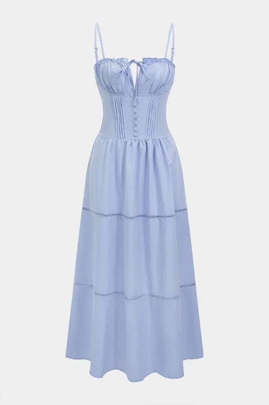 Ruched Tie-Up Hollow Out Sleeveless Slip Maxi Dress made by Micas