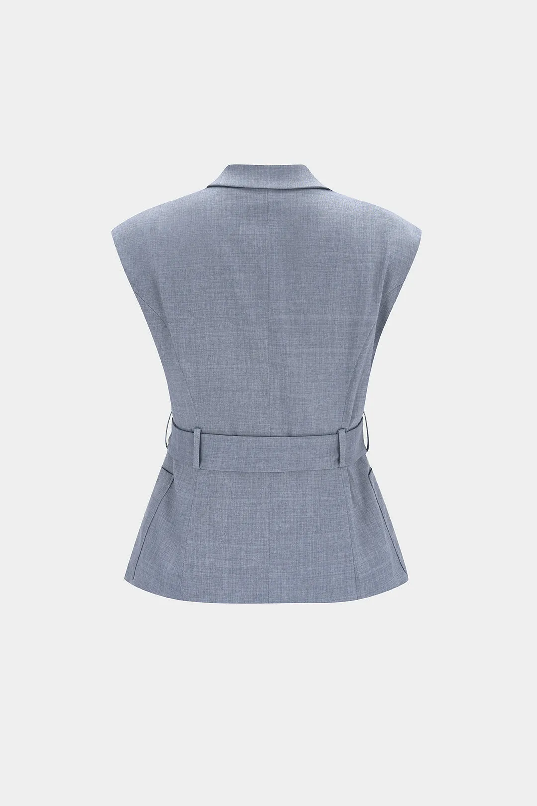 Notched Lapel V-Neck Belted Pocket Vest sold by Micas product image thumbnail 2