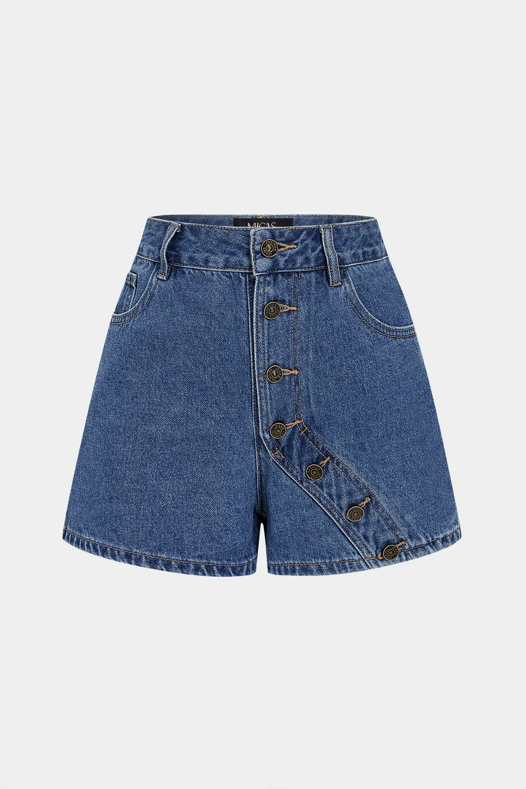 Denim Asymmetrical Button Shorts sold by Micas product image thumbnail 2