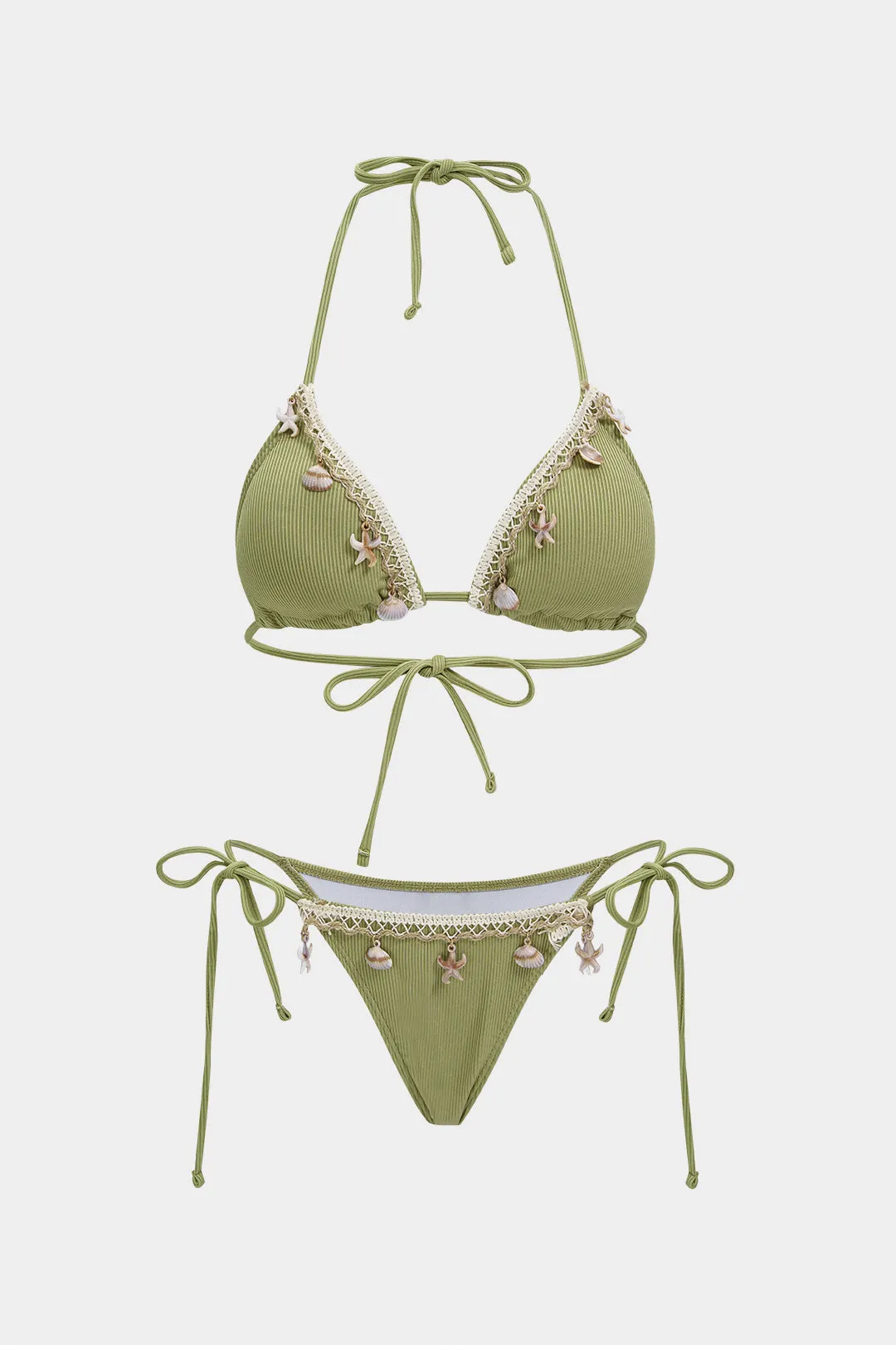 Halter Neck Starfish Decor Tie-Up Bikini Set sold by Micas