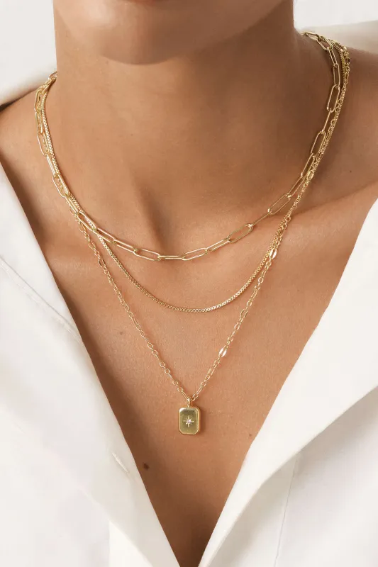 Layered Geometric Zircon Pendant Necklace made by Micas