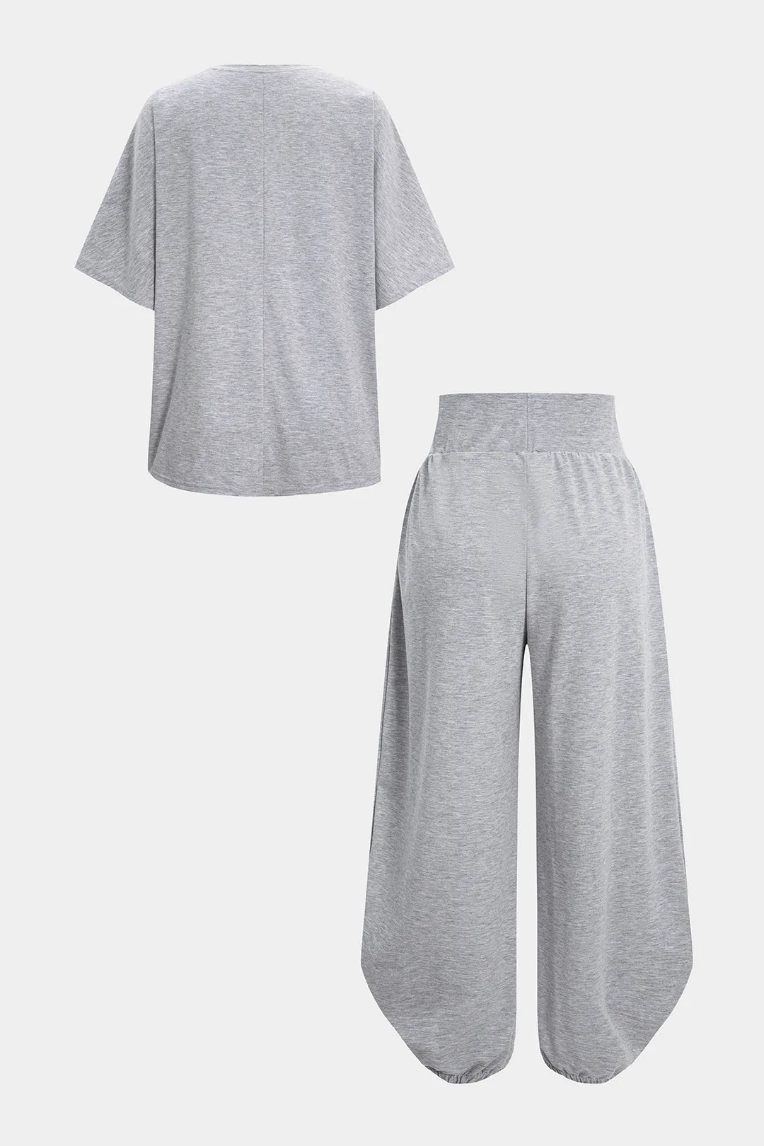 Solid Round Neck T-Shirt And Ruched Wide Leg Pants Set sold by Micas product image thumbnail 4