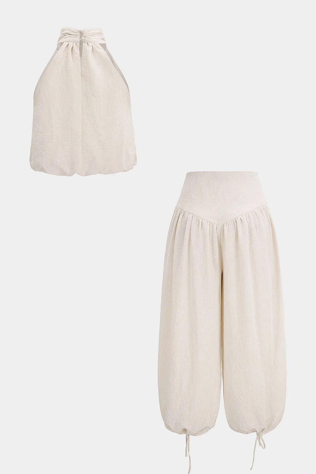 Mock Neck Halter Neck Sleeveless Top And Drawstring Wide Leg Pants Set sold by Micas product image thumbnail 3