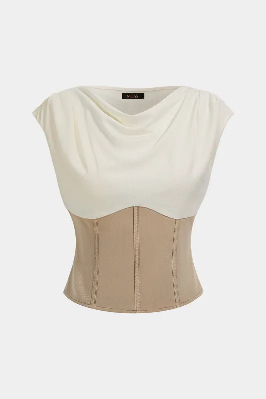 Contrast Draped Cowl Neck Corset Tank Top made by Micas