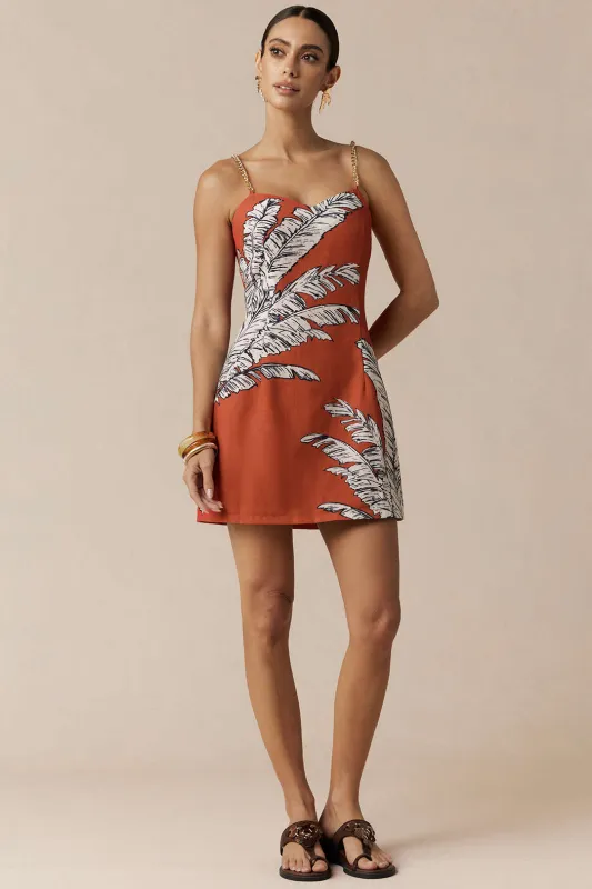 Leaves Print Metallic Chain Sleeveless Mini Dress made by Micas