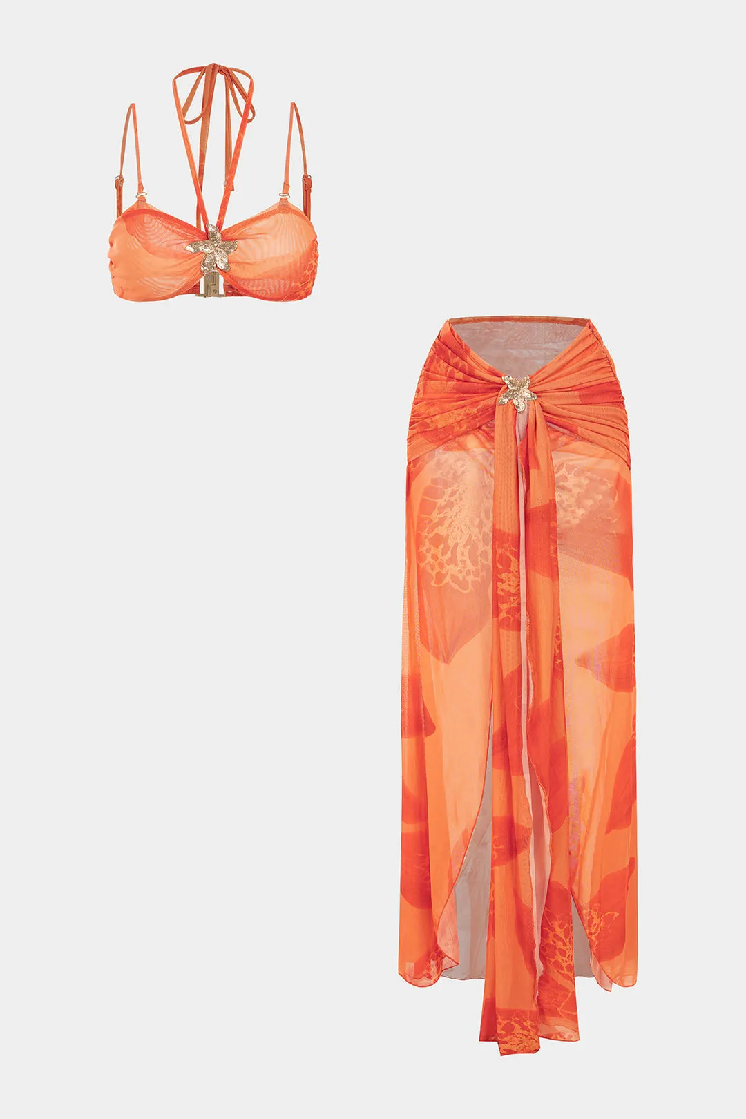 Floral Print Backless Tie-Up Bikini Set sold by Micas