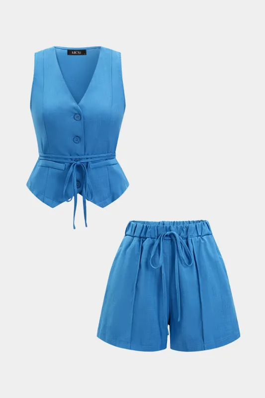 V-Neck Tie-Up Vest And Shorts Set made by Micas