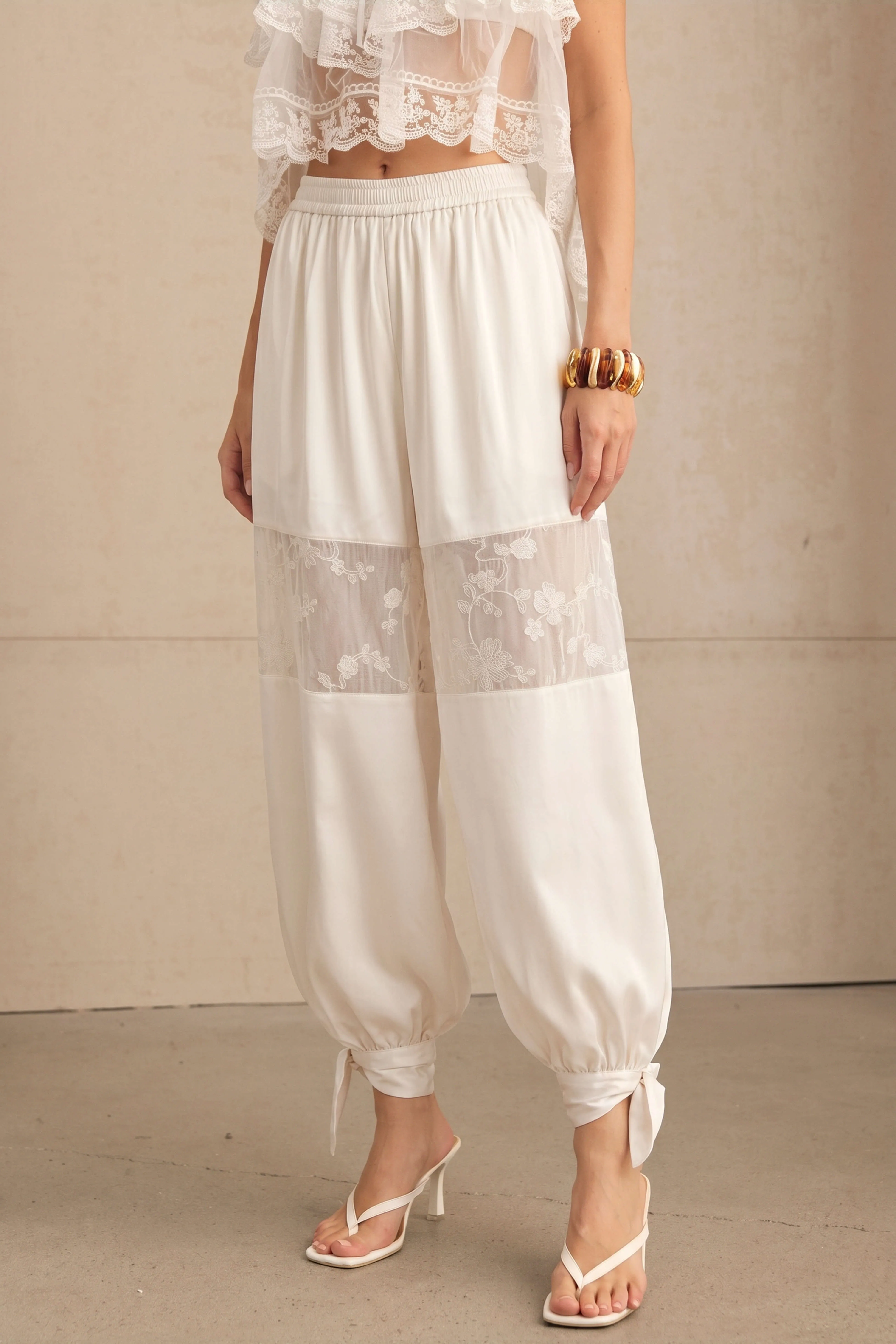 Patchwork Tie-Up Balloon Pants sold by Micas
