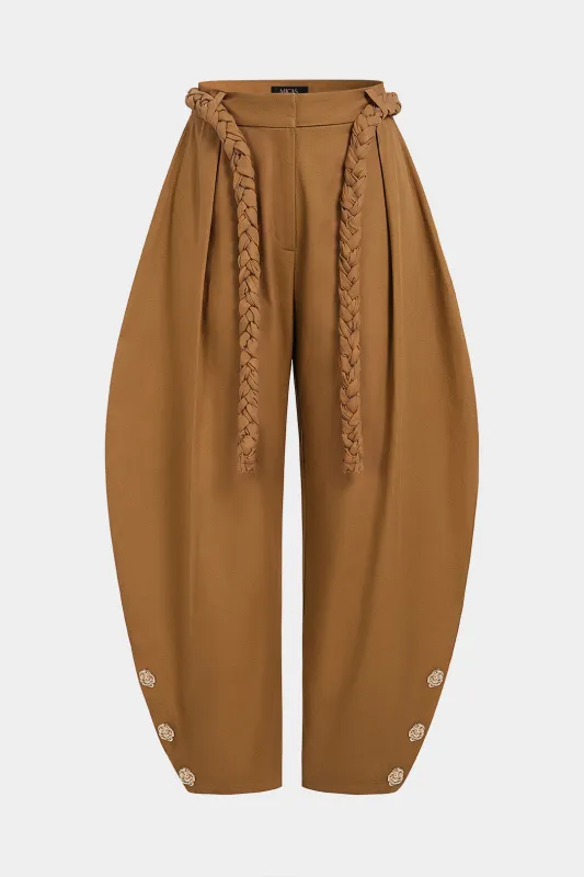 Floral Metallic Braided Belted Barrel Pants made by Micas