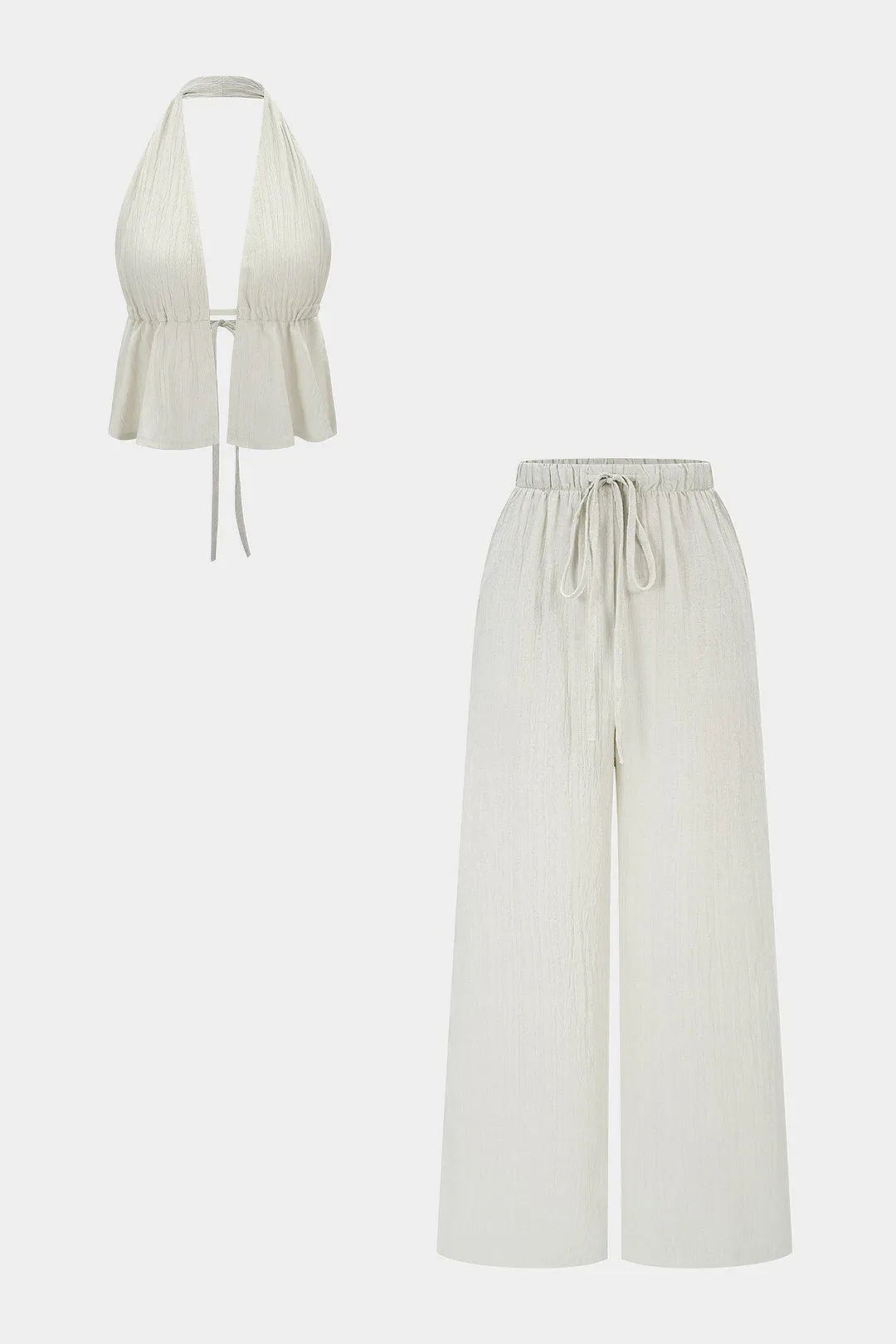 V-Neck Halter Neck Backless Tie-Up Top And Wide Leg Pants Set sold by Micas product image thumbnail 2
