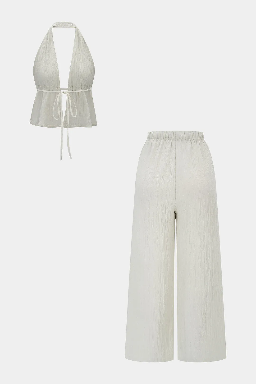 V-Neck Halter Neck Backless Tie-Up Top And Wide Leg Pants Set sold by Micas product image thumbnail 3