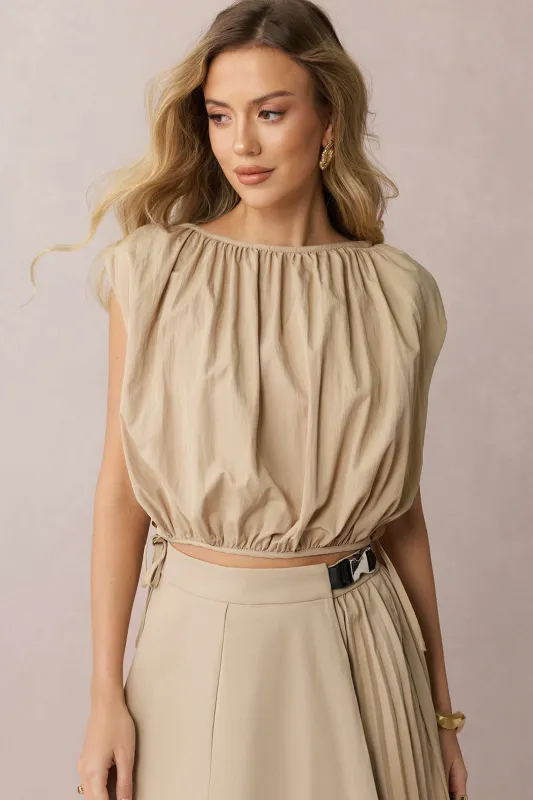 Round Neck Drawstring Ruched Tank Top made by Micas