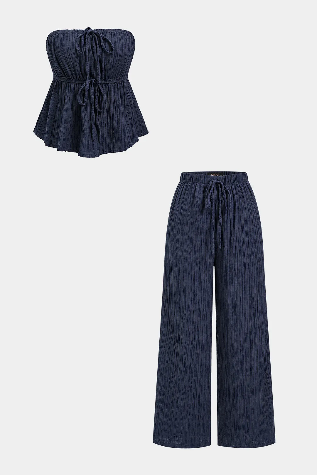 Ruffle Tie-Up Tube Top And Wide-Leg High Waist Pants Set sold by Micas