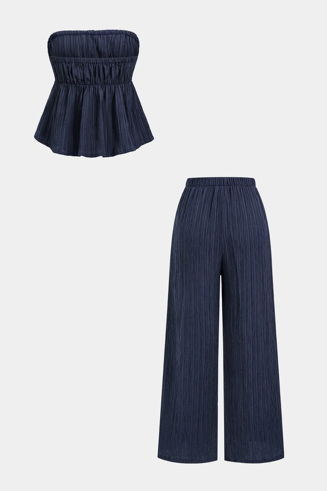 Ruffle Tie-Up Tube Top And Wide-Leg High Waist Pants Set sold by Micas product image thumbnail 2