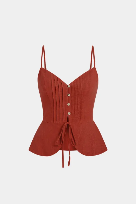 Button Ruched Tie-Up Cami Top made by Micas