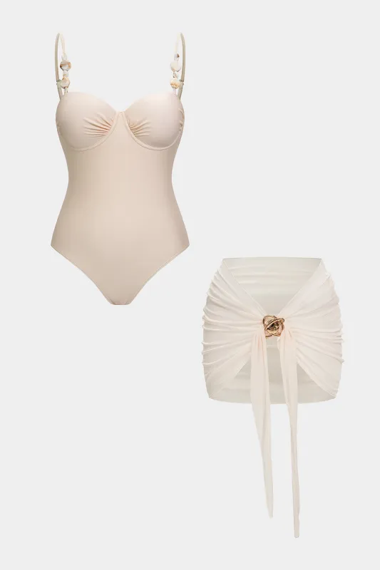 Metallic Beaded Ruched Slip Bikini Set made by Micas