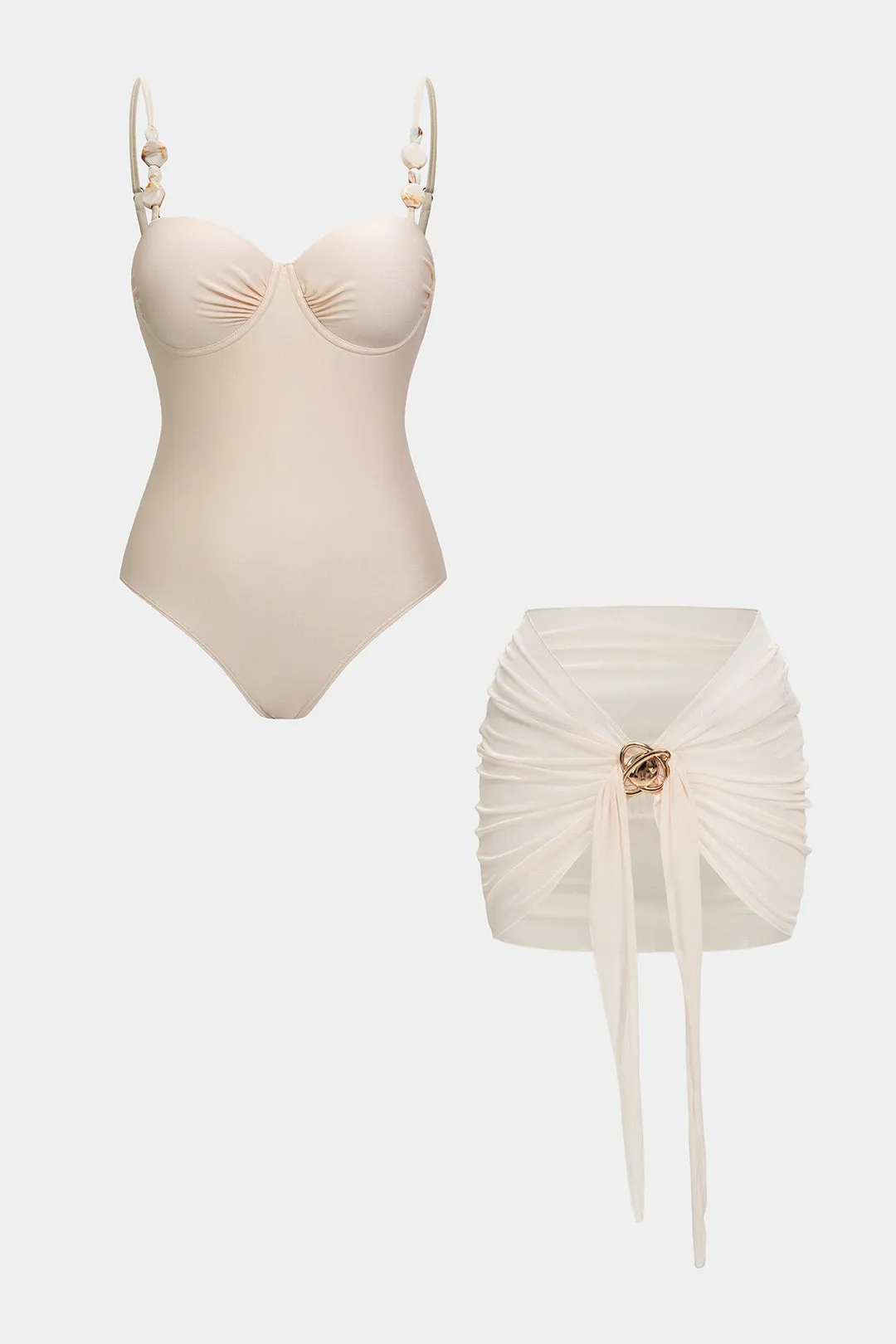 Metallic Beaded Ruched Slip Bikini Set sold by Micas