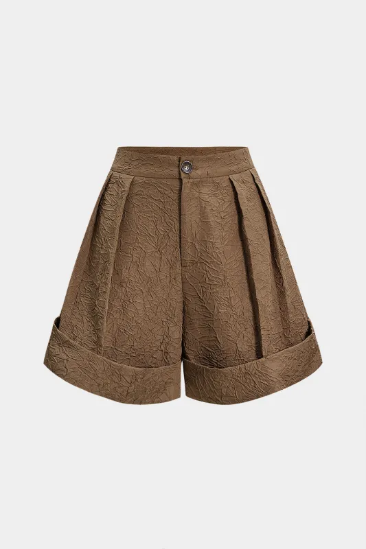 Crinkled Texture Cuffed Shorts made by Micas