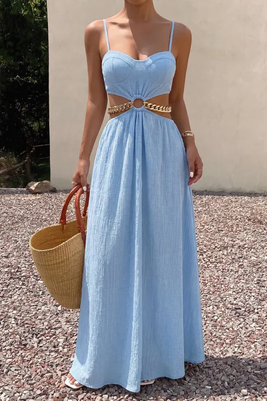 Textured Metallic Chain Cut Out Slip Sleeveless Maxi Dress made by Micas