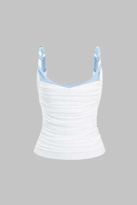 Contrast Twist Knot Ruched Cami Top made by Micas