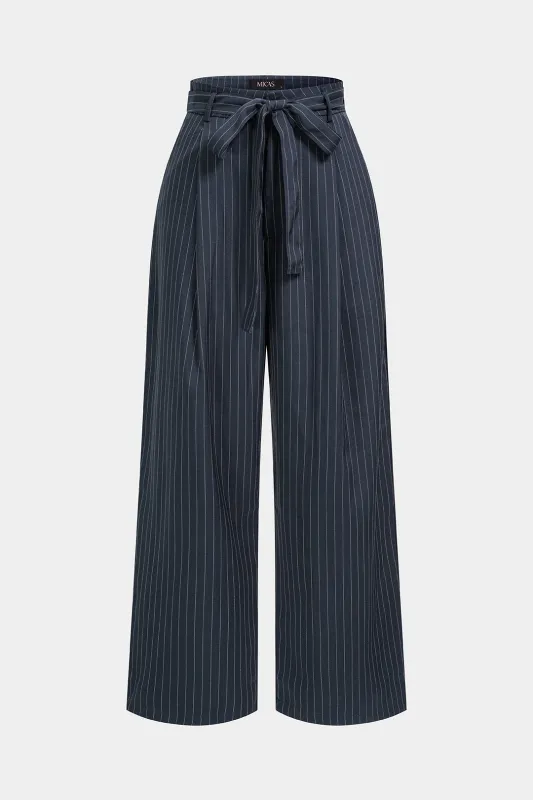 Stripes Print Belted Wide Leg Pants made by Micas