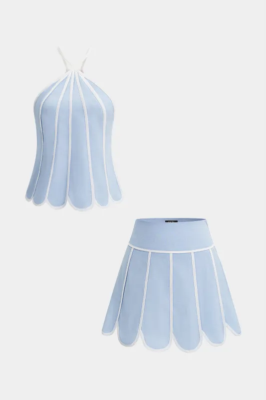 Contrast Binding Halter Neck Cami Top And Skirt Set made by Micas