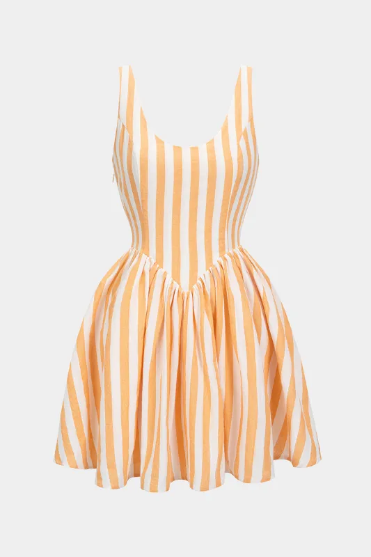 Stripes Print Round Neck Sleeveless Mini Dress made by Micas