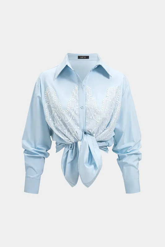 Lace Patchwork Embroidery Long-Sleeve Shirt made by Micas