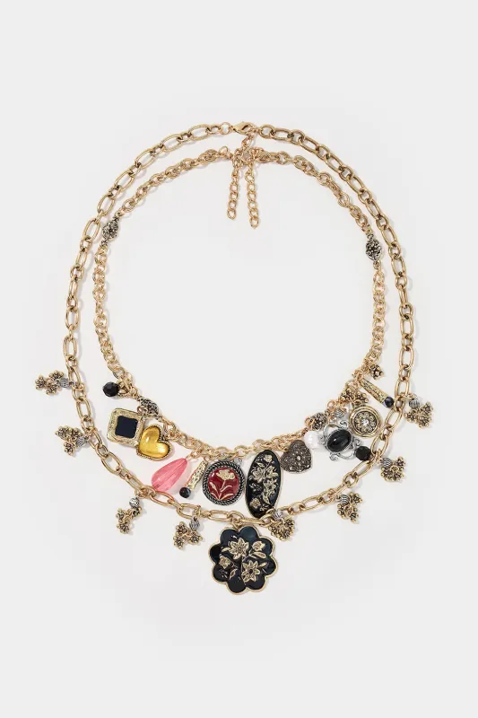 Floral Enamel Geometric Pendant Necklace made by Micas